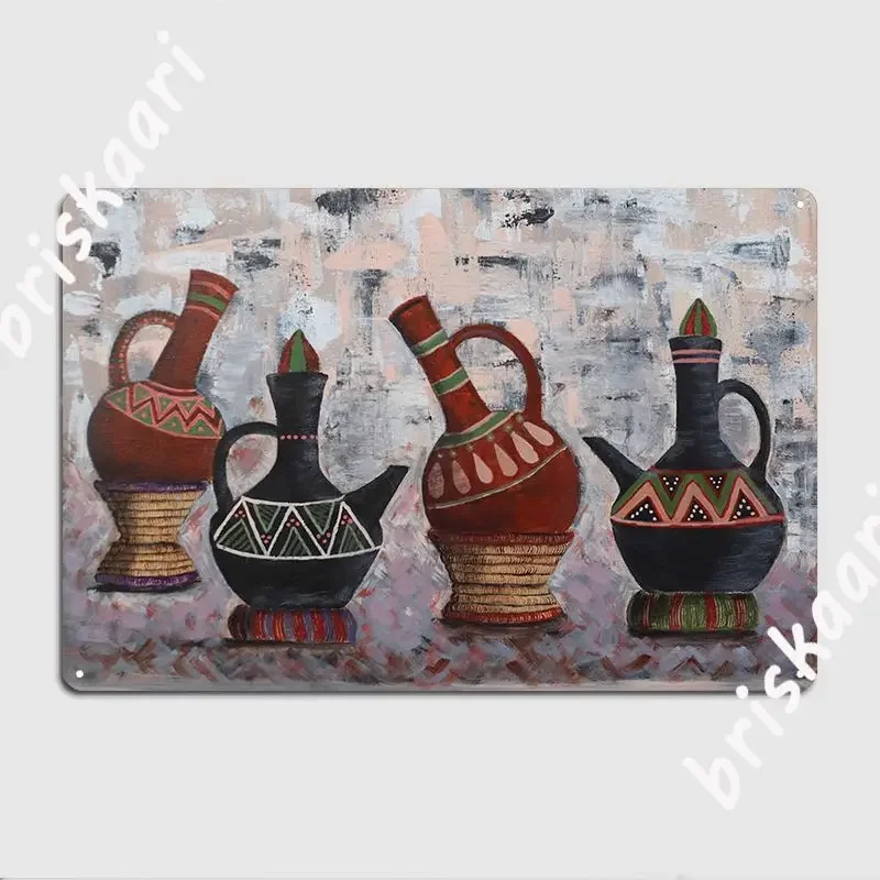 Habesha Traditional Coffee Pots Metal Signs Wall Mural Customize Ethiopian Cultural East African Coffee Painting Tin sign Poster