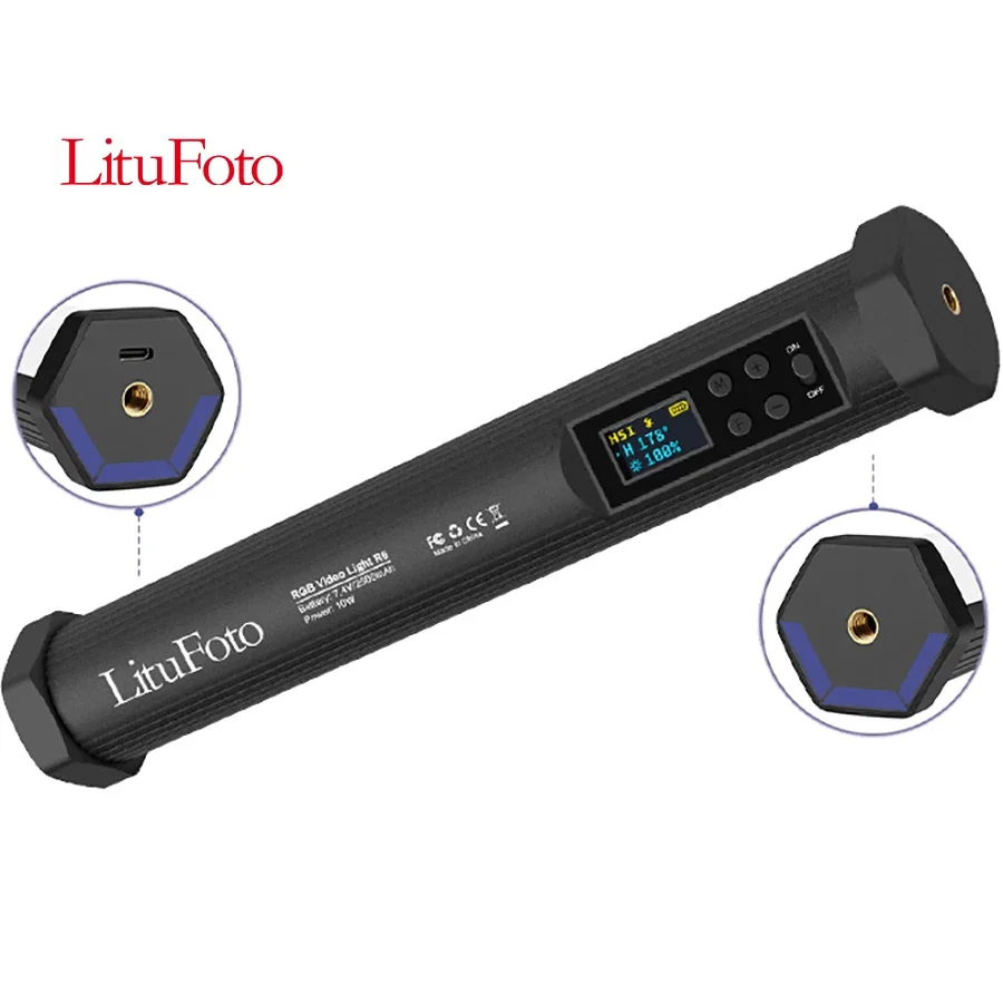 Litufoto R6 led video light wand support app remote control 3200K-7500K RGB fill light for make up photography shooting youtube