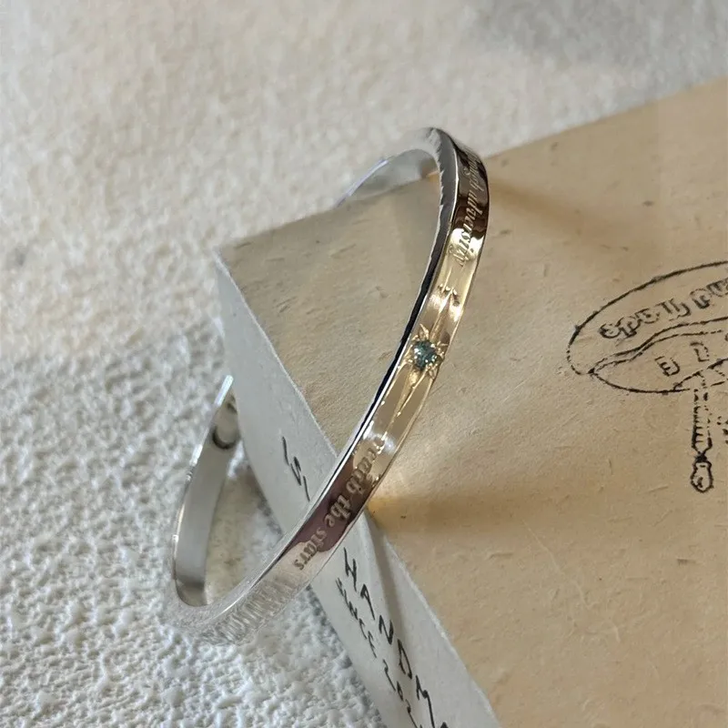 Luxury Blue CZ Eight Pointed Star Engraved Bangle For Women Niche Designer Hollow Bracelet Fashion Elegant Daily Party Jewelry G
