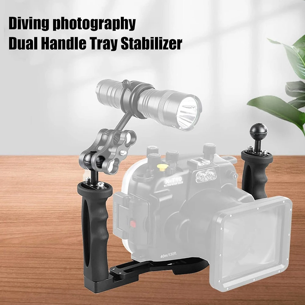 Mcoplus Dual Handle Underwater Camera Handle Tray Bracket Aluminum Alloy Video Stabilizer Holder for Olympus TG-4 TG-5 TG-6 TG-7
