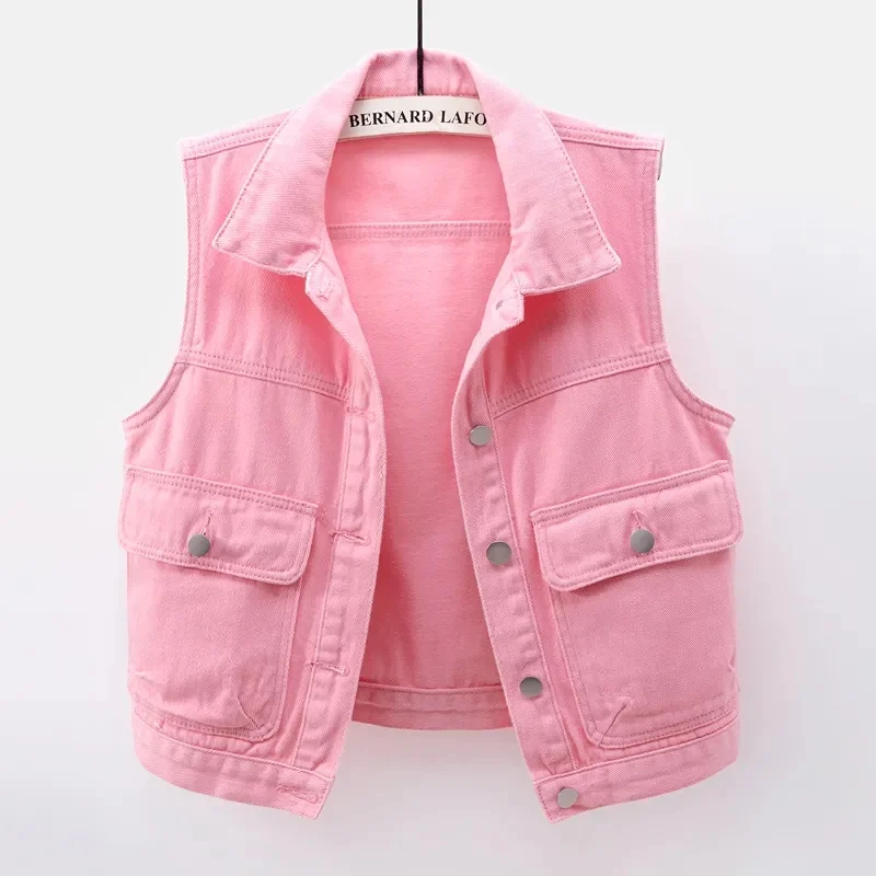 Fashion 2024 Denim Vests Women Spring Summer Short Sleeveless Jacket Casual Chaleco Single-Breasted Oversize Jean Waistcoat