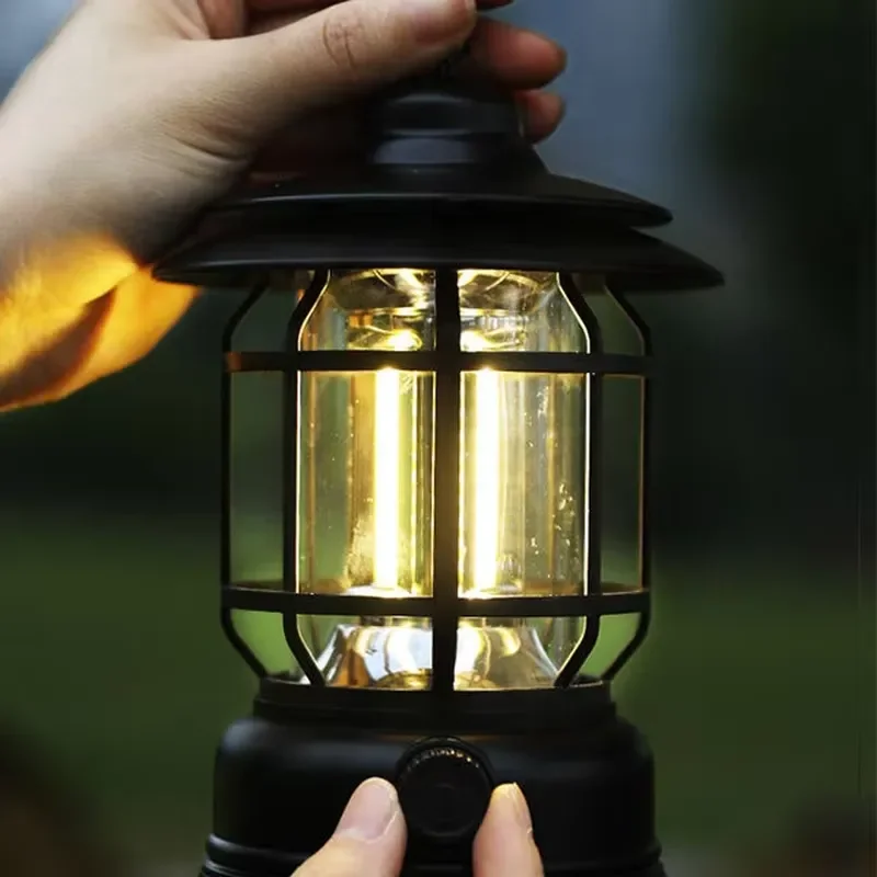 Portable LED Camping Lantern Waterproof Battery Powered Light for Outdoor Hiking Tent Garden Use Dimmable White ABS Housing