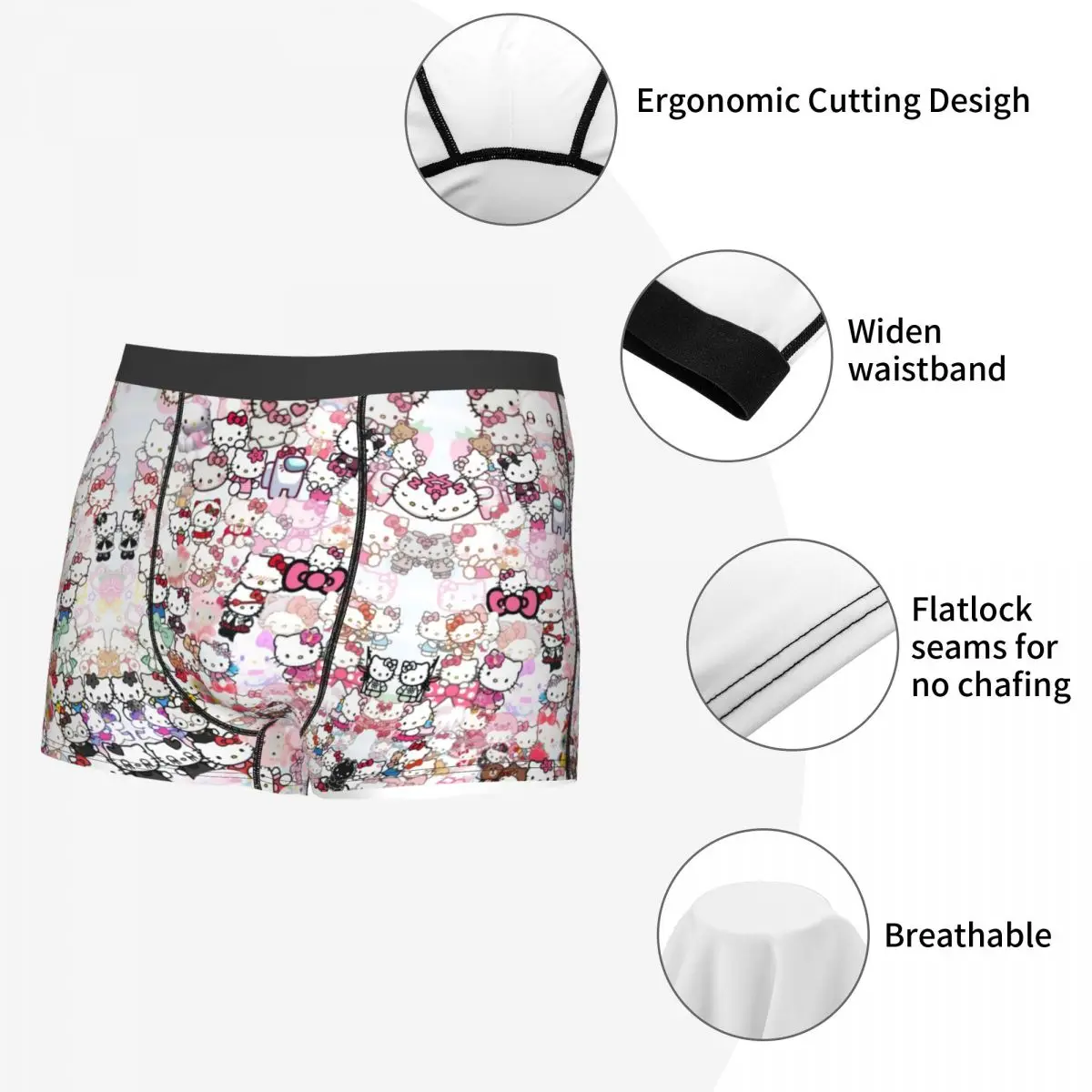 Cool Hello Kitty Art Boxers Shorts Panties Male Underpants Breathable Briefs Underwear