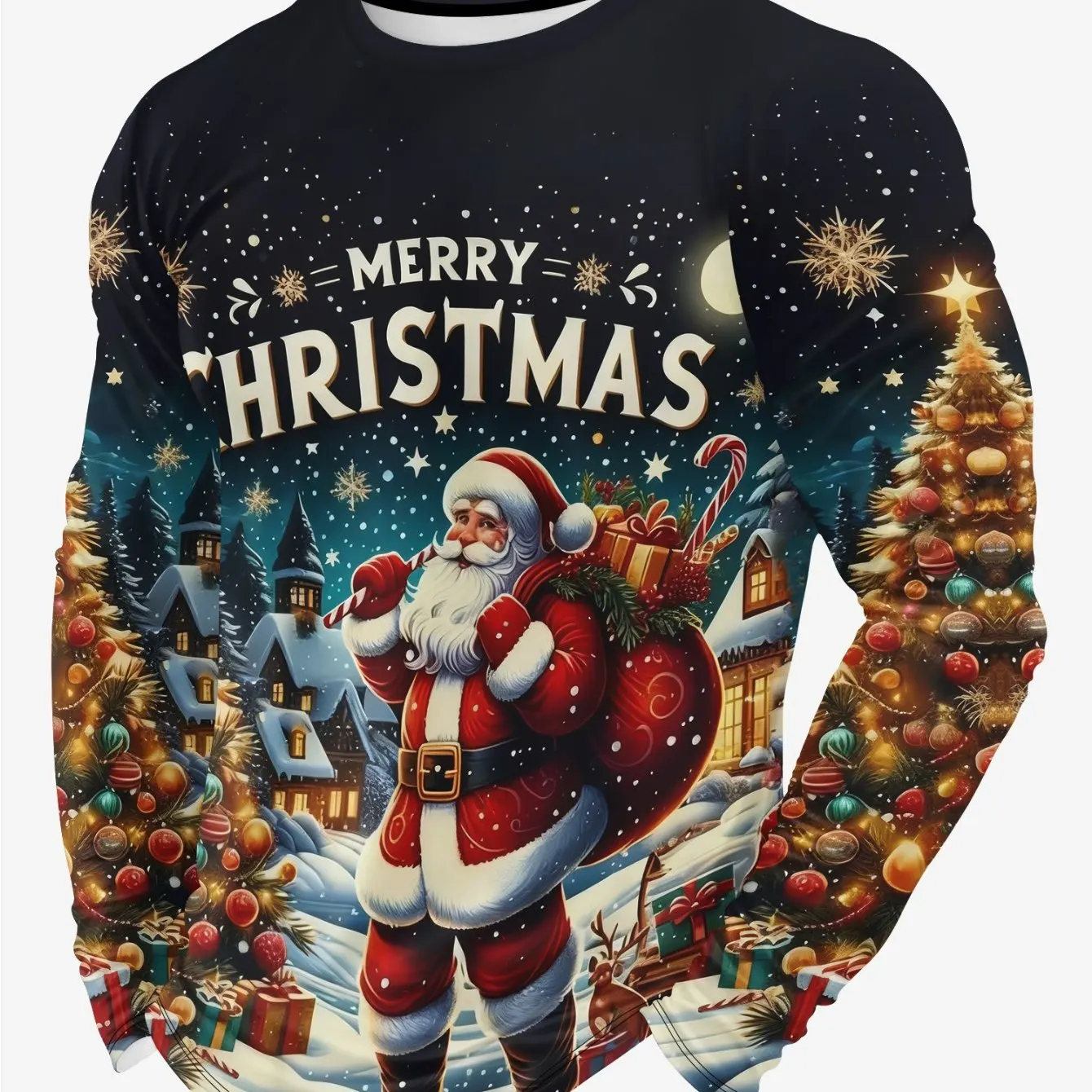 

Autumn Christmas Elements Print Men's Long Sleeve T-shirt Holiday Casual Cute Santa Claus Graphic Top Outdoor Casual Men Clothes