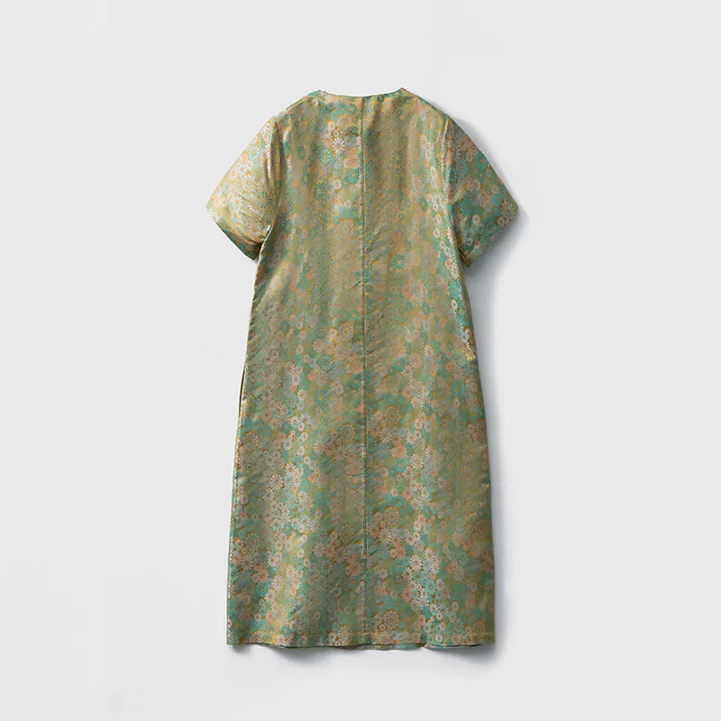 Chinese Style Non-Heritage Song Dynasty Brocade Handmade Buttonhole Loop NATRICH Silk Dress 100 National Short Sleeve