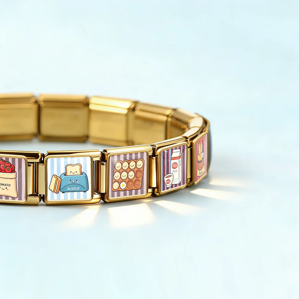 GEMOSA 9mm Italienische Armband-Charms Original-Design Niedliche Frühstücksserie Perlen DIY Edelstahl-Schmuckglieder Geschenk – Detail 3