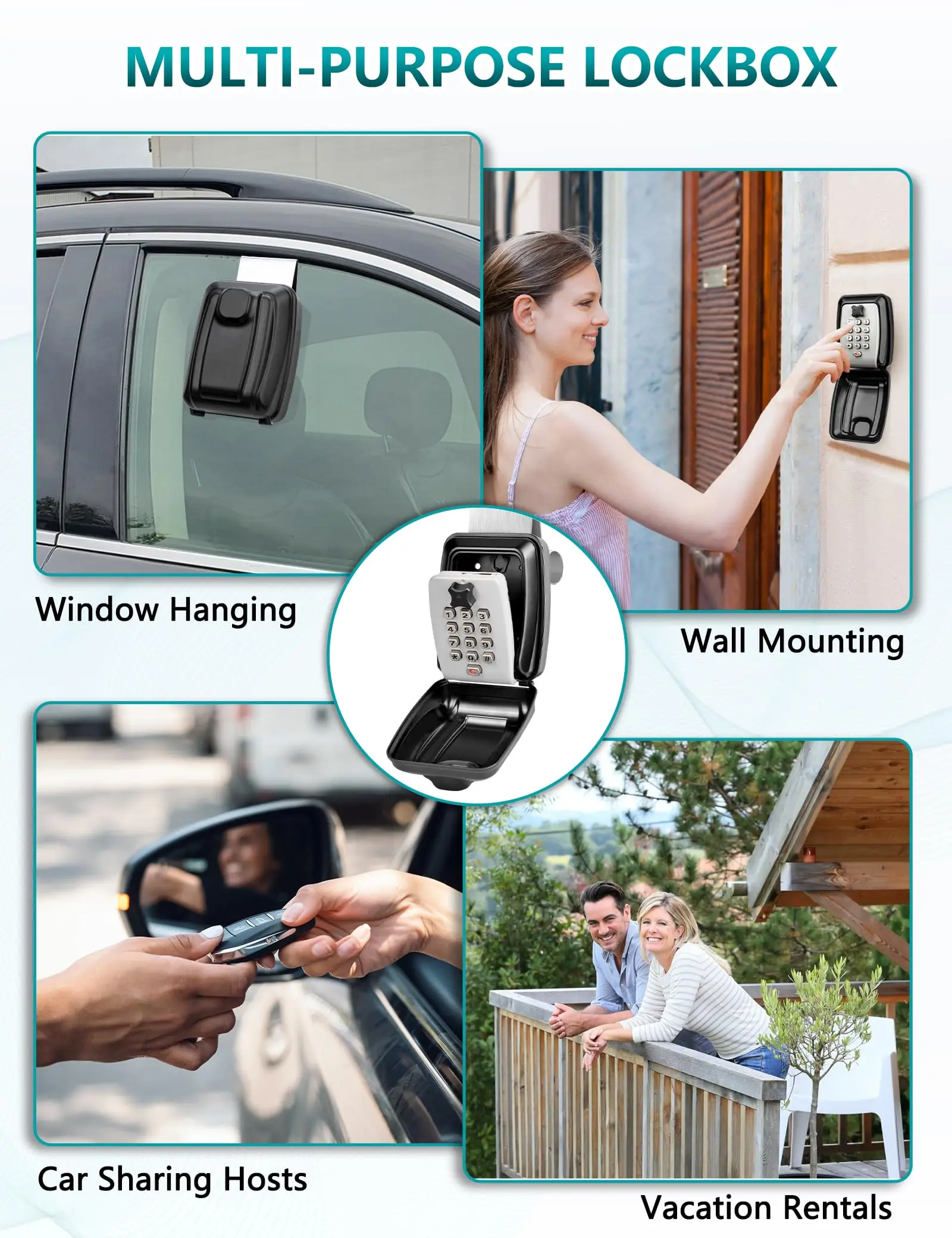 Car Window Lock Box Portable Car Key Lock Box Punch Button Combination Key Safe Box Sturdy Waterproof Large Capacity Security