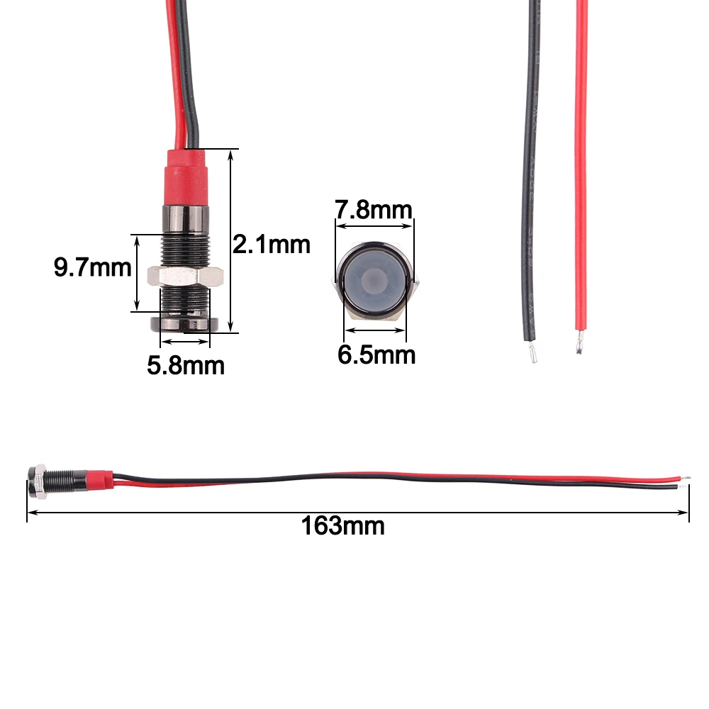 1pc 6mm Oxidized Black Warning LED Metal Indicator Light Pilot Signal Lamp 6V 12V 24V 220V with Wire Red Yellow Blue Green