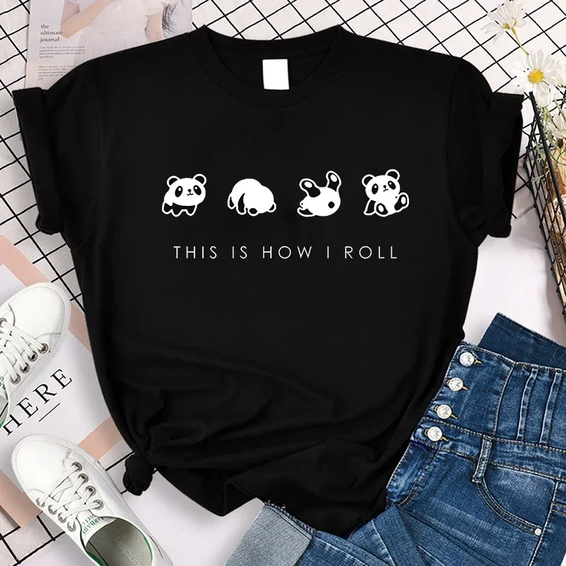 

Cartoon Casual Creative T-shirt Vintage Round Neck Clothes Funny Cute Panda Printed T Shirt for Women Summer Sleeve
