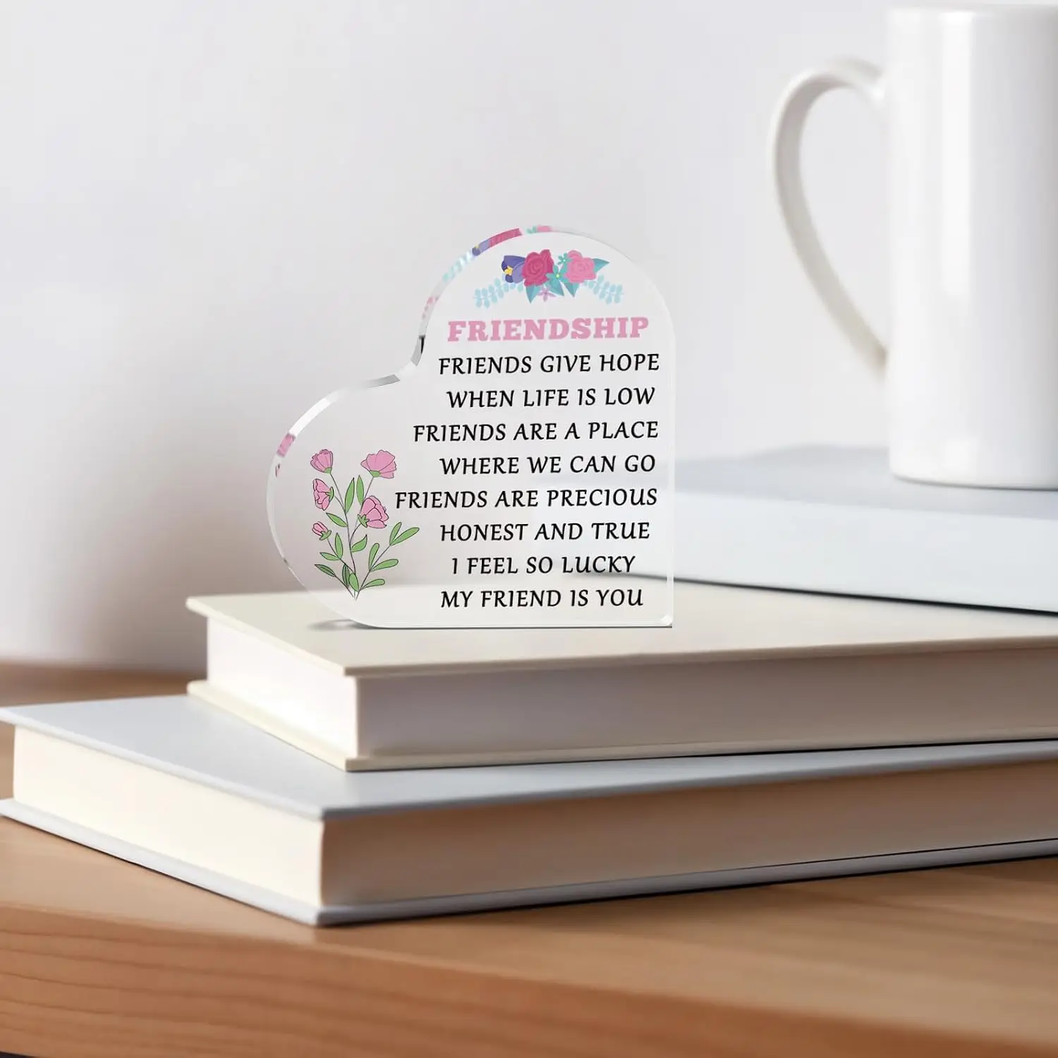 Pretty Cartoon Floral Heart‑Shaped Acrylic Ornament, Birthday Holiday Sentimental Gift For Best Friend