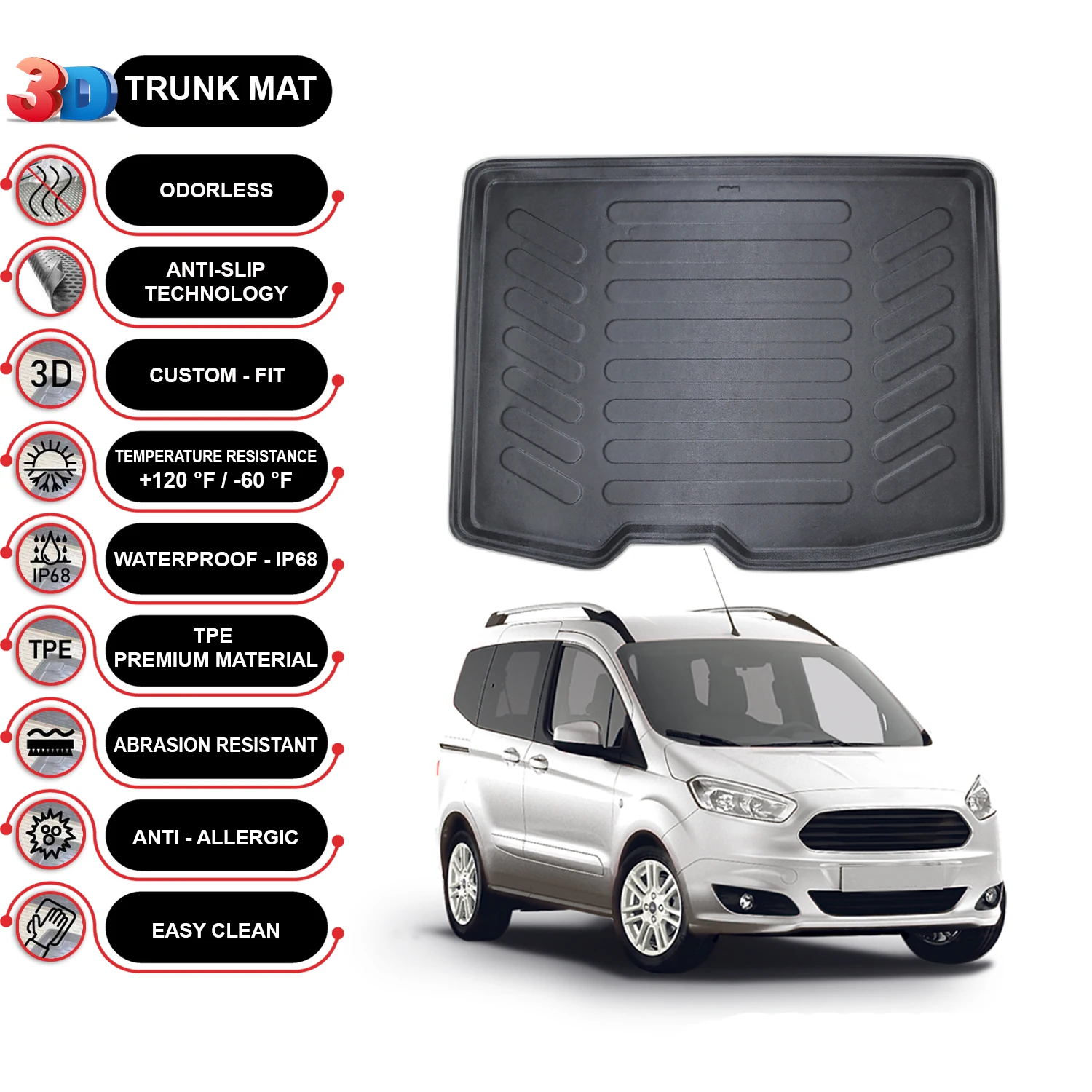 Ford Tourneo Connect 2013-2022 Cargo Liner Rear Trunk Floor Mat