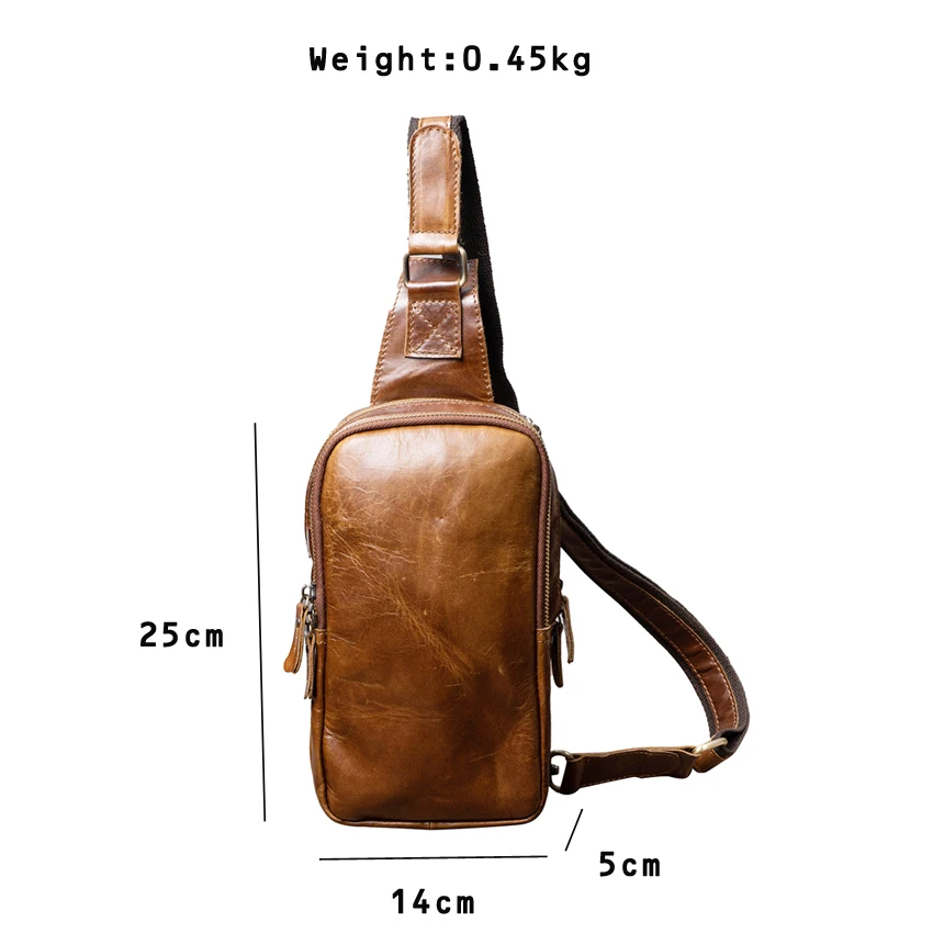 Bolso de pecho de cuero genuino 100% para hombre, bandolera de hombro, informal, multifuncional