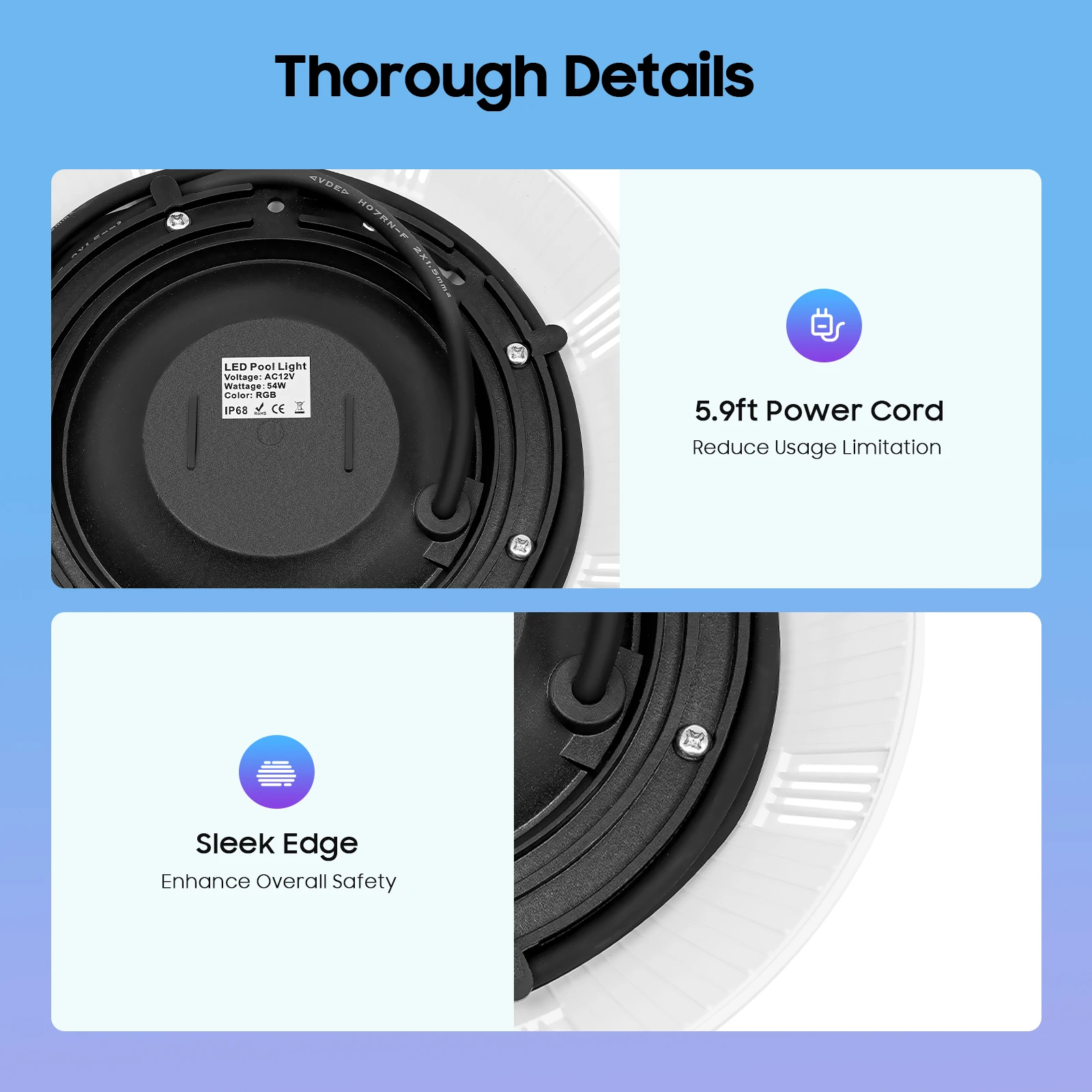 LED أضواء حمام السباحة تحت الماء RGB اللون تغيير AC12V 54W IP68 مصباح مقاوم للماء مع جهاز التحكم عن بعد #6