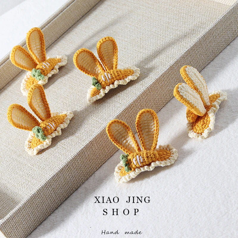 1Pair Pure Handmade Weave Cartoon Carrot Hair Clip Fashion Wool Knit Three-dimensional Rabbit Ears BB Clip Hair Accessories