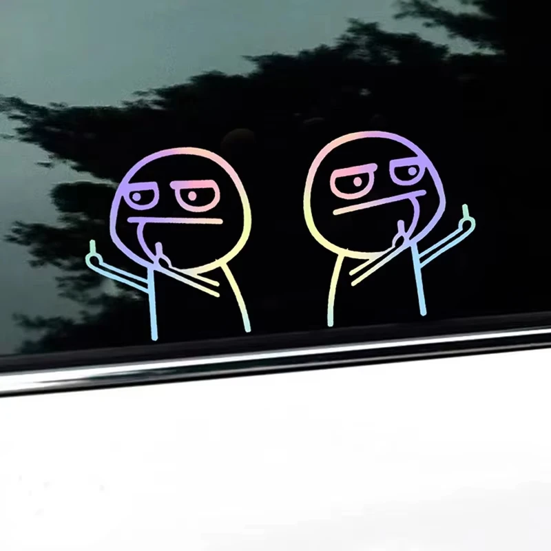 

2PCS Car Stickers Middle Finger Ridicule Funny JDM Laser Reflective Decoration For Trunk Windshield Bumper Motorcycle Helmet