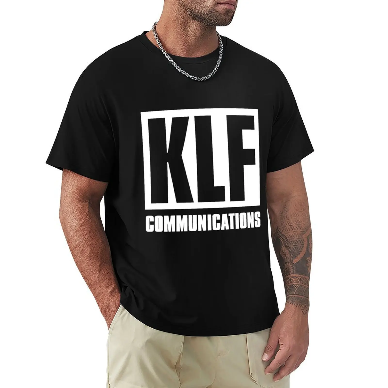 

KLF Communications (white bg, black letters) T-Shirt Minimalist Plain Crew Neck T-Shirt