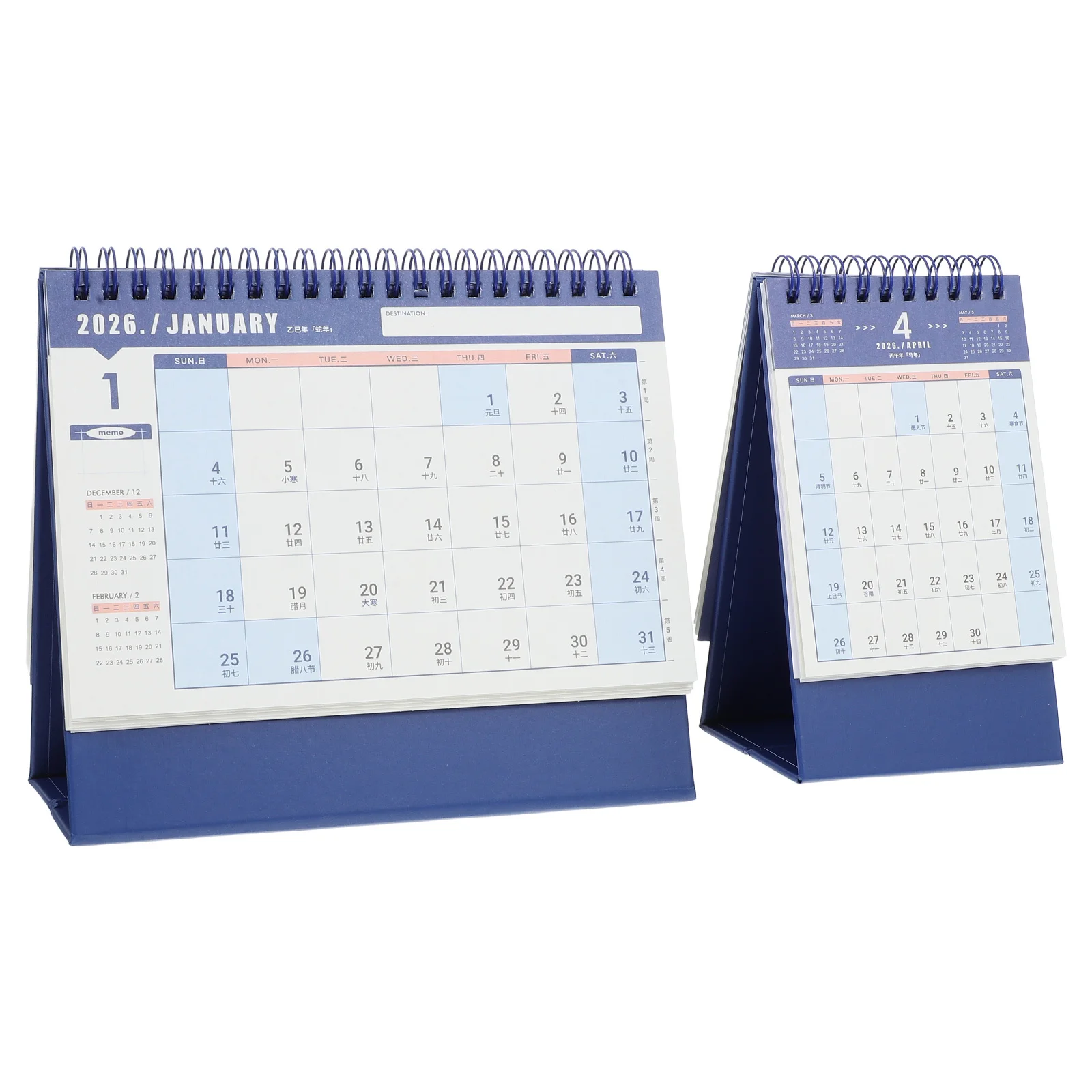 

2Pcs Desktop Calendar 2026 Standing Flip Daily Planner Blue Office Home Study Desk Organizer 2026 Desktop Calendar