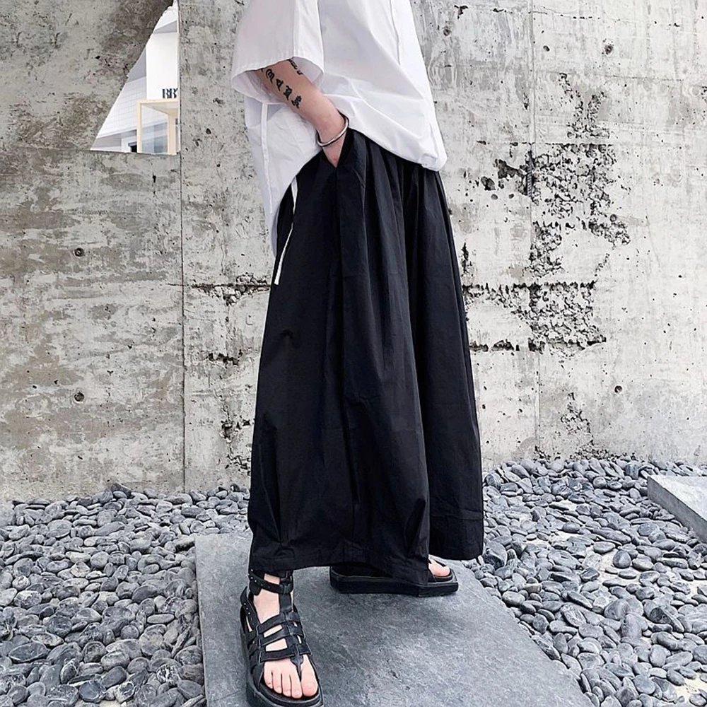 Winter New Men's Solid Color Wide-Leg Skirt Pants American Retro Fashion Trend High Street Casual Simple Loose Men's Bottoms