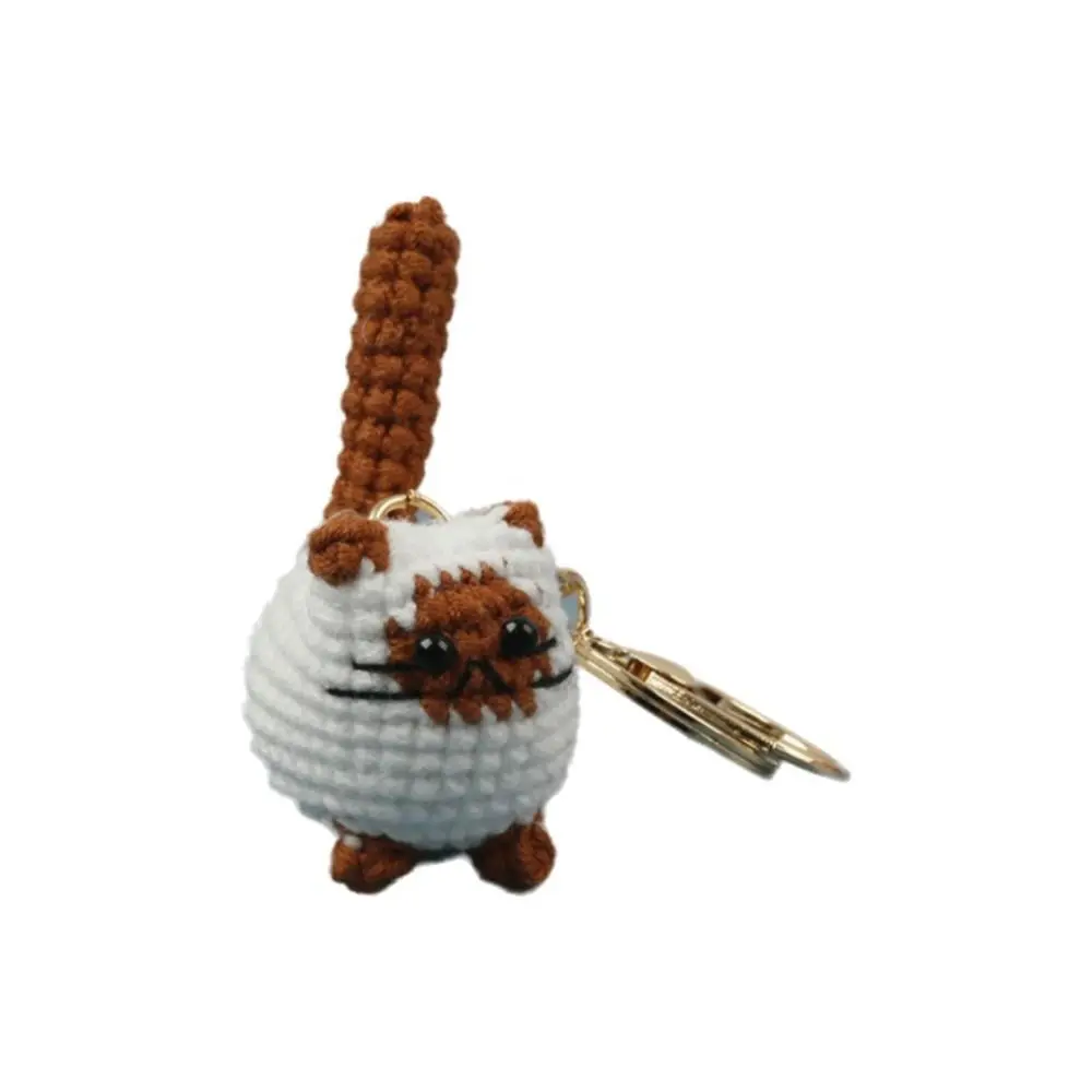Multi-color Handmaking Crochet Kitten Keyrings Animal Knitting Doll Handwoven Cat Pendant Cartoon Kawaii Cat Key Chain For Gift