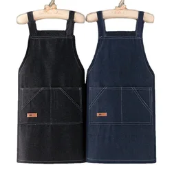 Thick Denim Apron with Pocket Jean for Women Men Hair Stylist Barista Coffee Shop in Beautiful Salon Oil Resistant Apron Bib