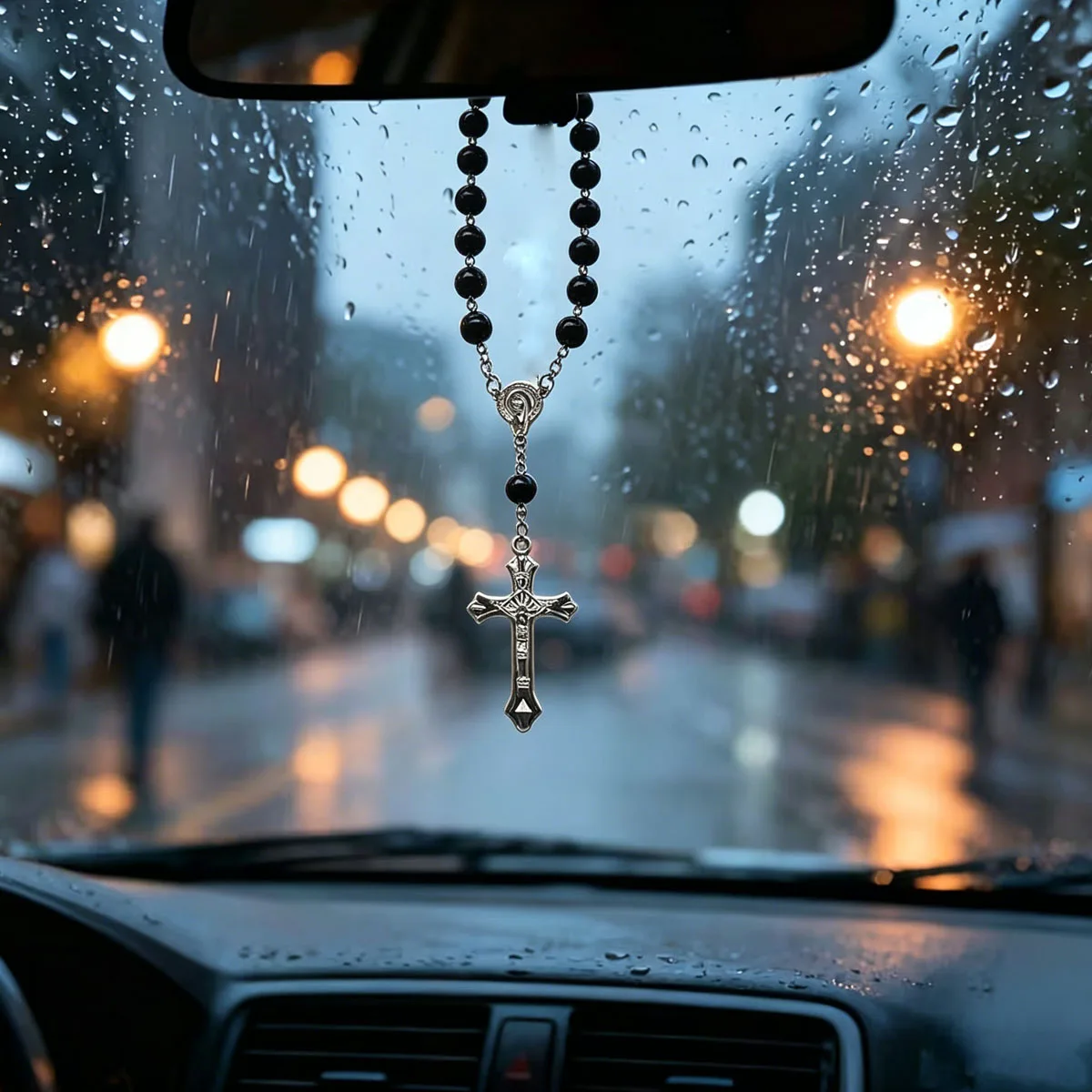Fashionable Vintage Cross-Shaped Car Side Mirror Pendant, Exquisite Beadwork, Interior Decoration, Car Decoration