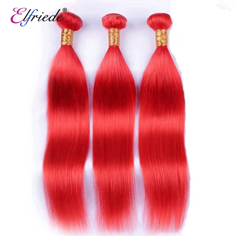 Elfriede Pure Red Straight Colored Human Hair Bundles 100% Human Hair Extensions Brazilian 3/4 Bundles Deals Human Hair Wefts