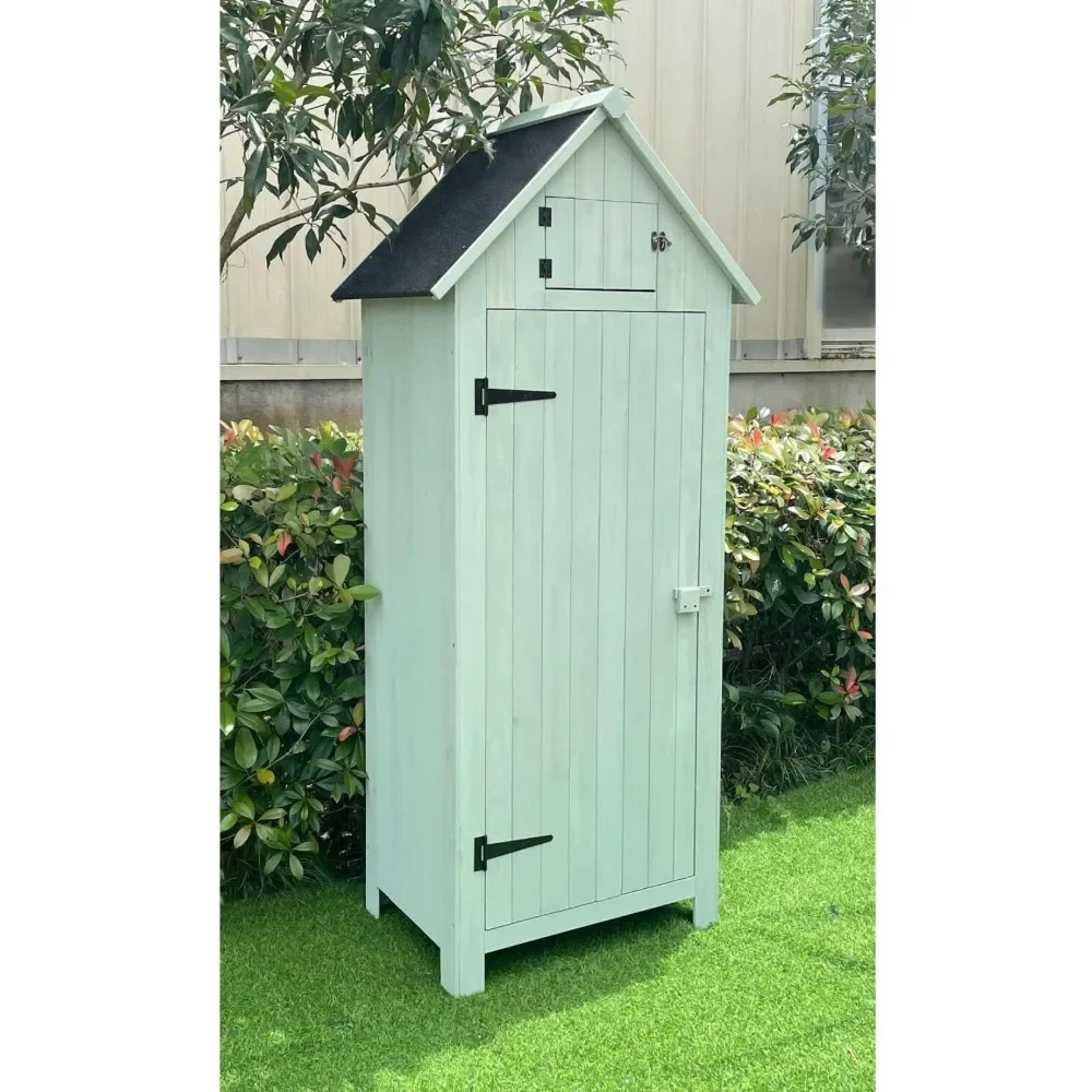 Outdoor Storage Shed with Shelves and Lock, 8.7 Capacity, Vertical Wood Shed for Tools, Equipment and Garden Supplies Sheds