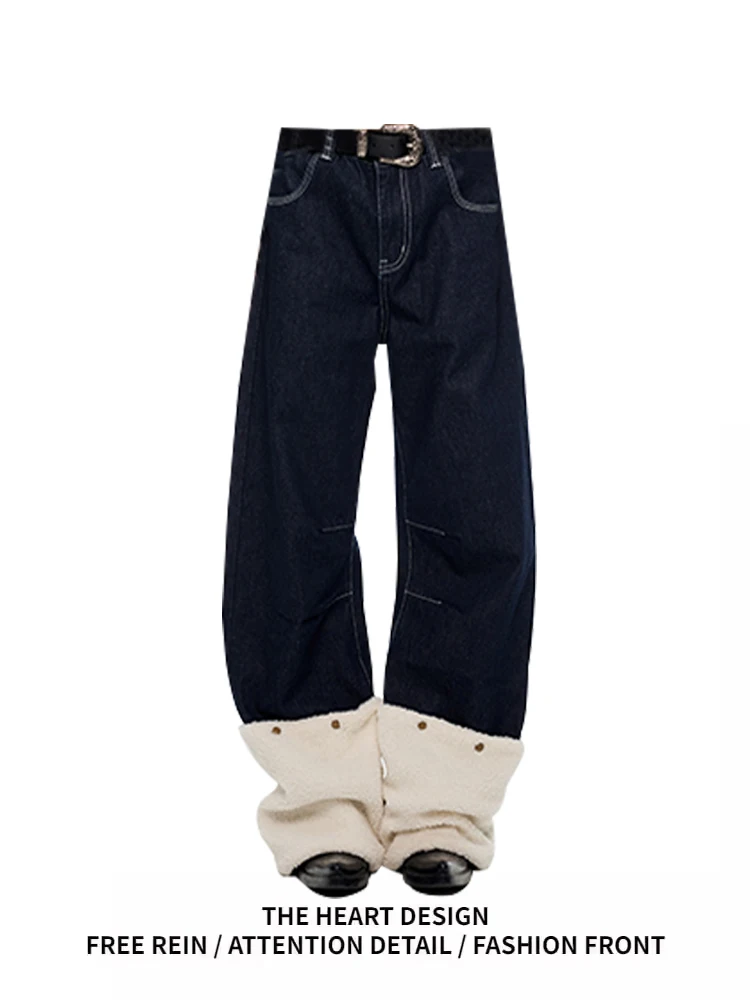 

Ретро-джинсы американского стиля Deep Blue Knife для женщин, весенне-осенние широкие брюки с отстегивающимися манжетами, повседневные, с высокой талией