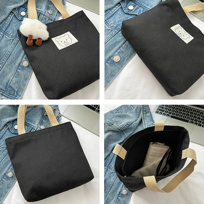 Small Canvas Women Tote Food Bag Japanese Bear Hand Lunch Bag Korean Canvas Bag Handbags Cotton Cloth Picnic Travel Bento