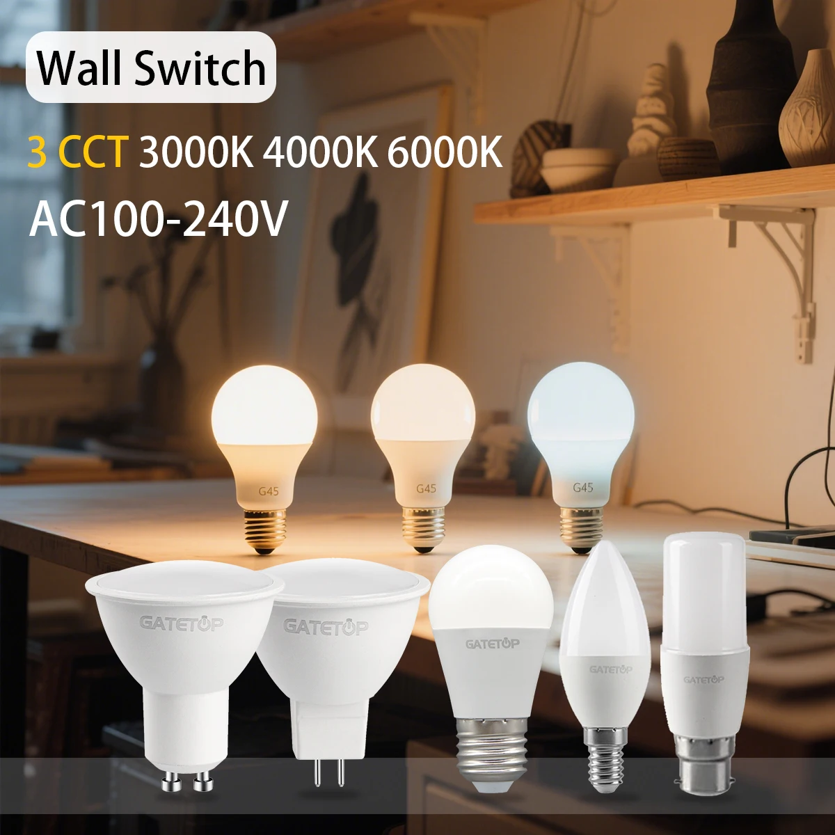 6pcs LED light Bulb Colour Changing Light CCT(3000K 4000K 6000K) E27 B22 E14 GU10 GU5.3 Base spotlight for home living room