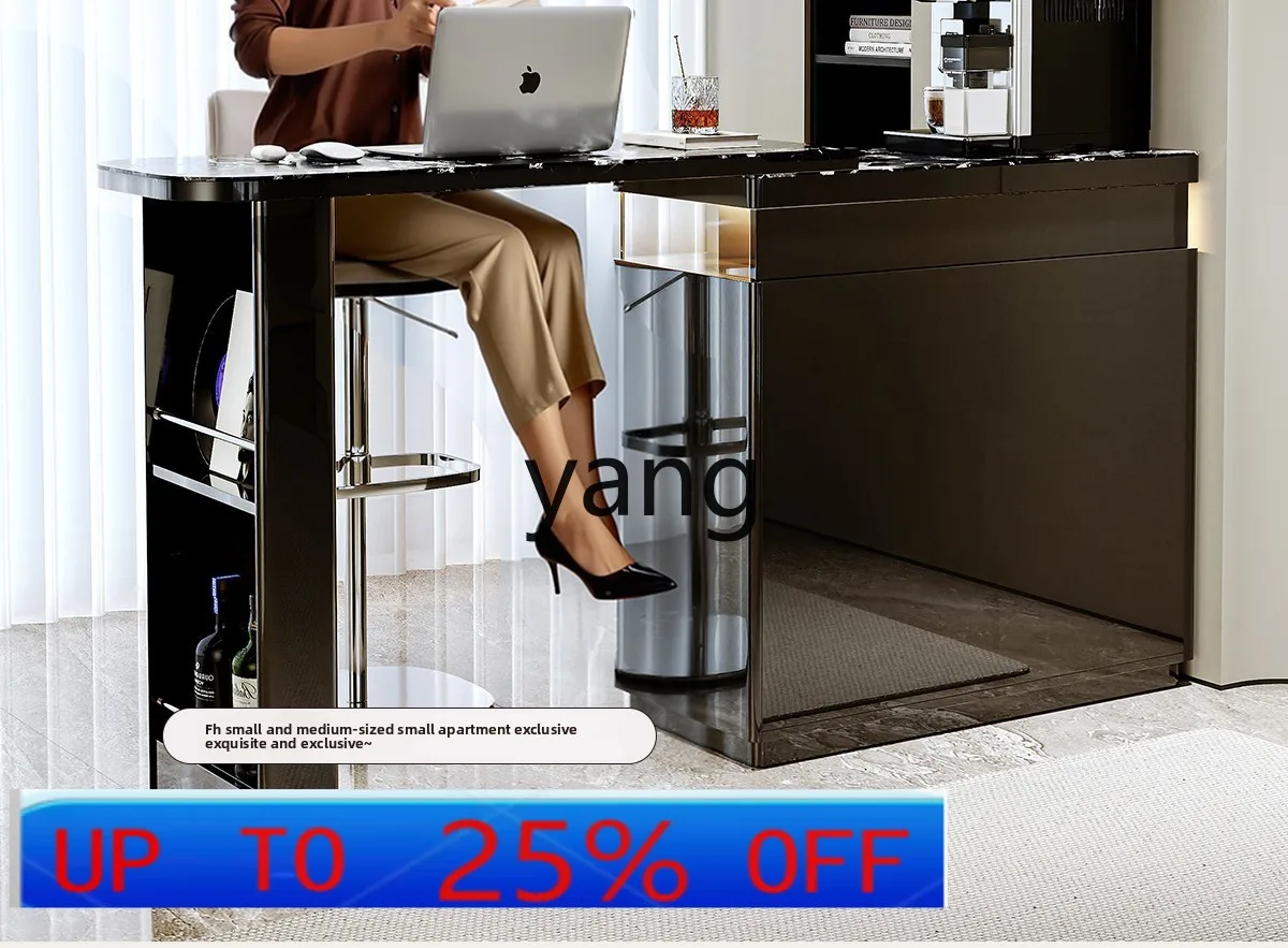 

lmm solid wood bar counter light luxury high-end feeling living room partition retractable rock slab bar counter table against