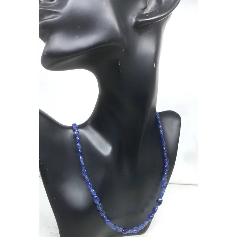 

Blue Sapphire Oval Necklace 1 Line Smooth Beads Sterling Silver