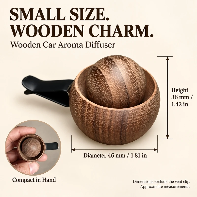 Wooden Car Air Freshener Vent Clip Essential Oil Aroma Diffuser Round Wood Ball Compact Car Interior Accessory
