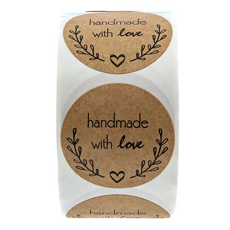 500pcs Kraft Paper Stickers, Olive Branch Love Label, Natural Round Tag, DIY Baking Gift Seal, Wedding Party Decoration, Craft