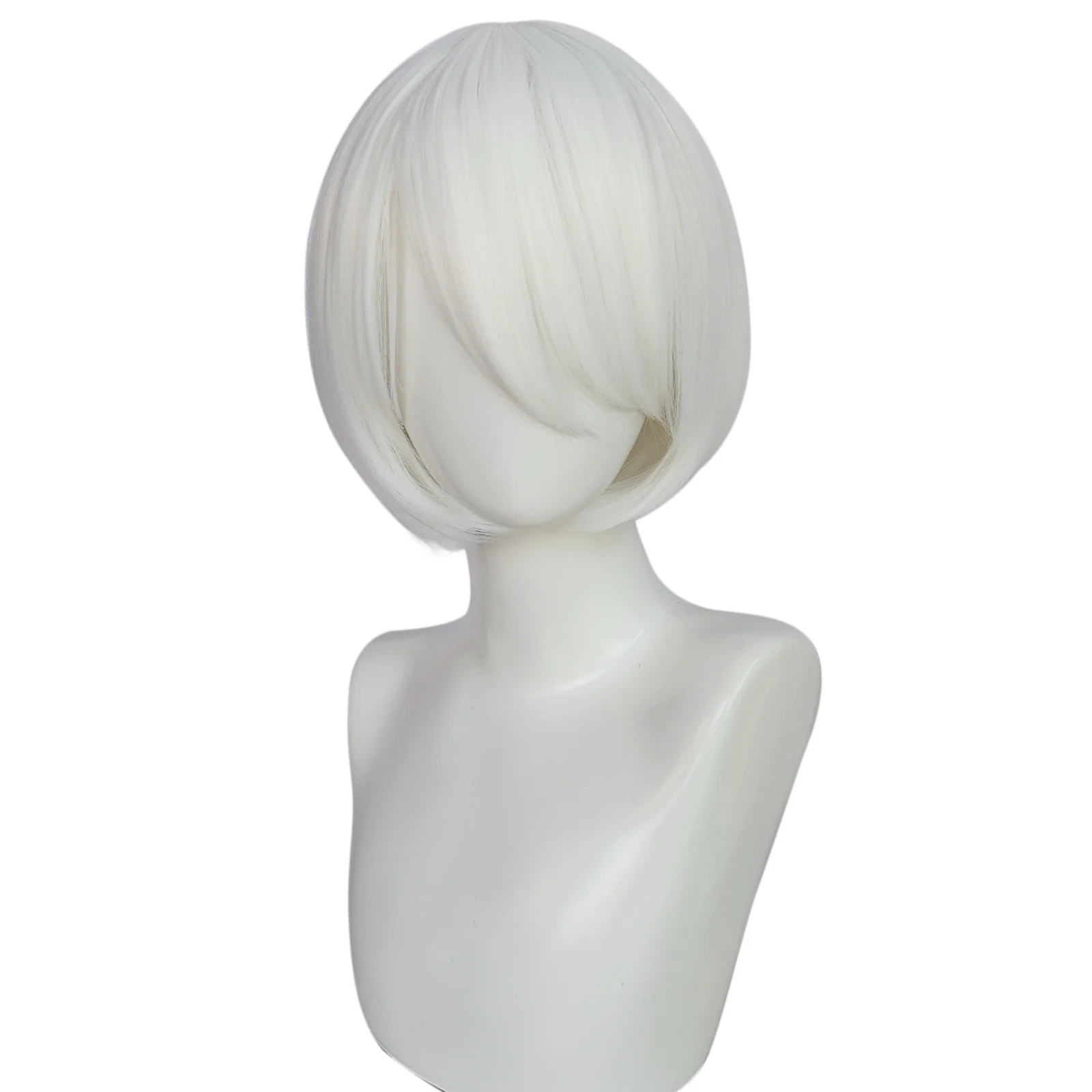 Synthetic Short Straight white Anime Cosplay Wig for Unisex, Rose Net Cap, Cosplay, Carnival Halloween Dress Up Wig