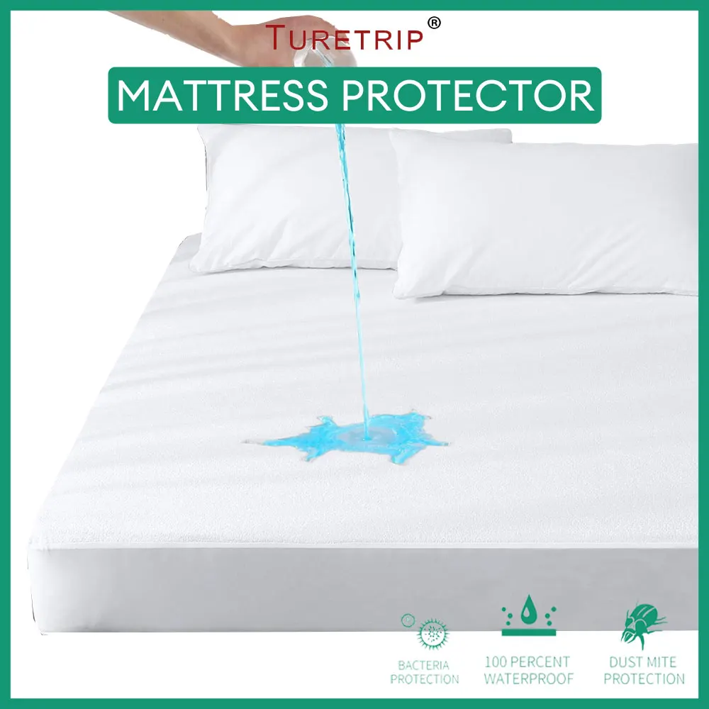 

1pc Mattress Cover Waterproof Cotton Terry Soft Noiseless Bed Protector with Deep Pocket Machine Washable