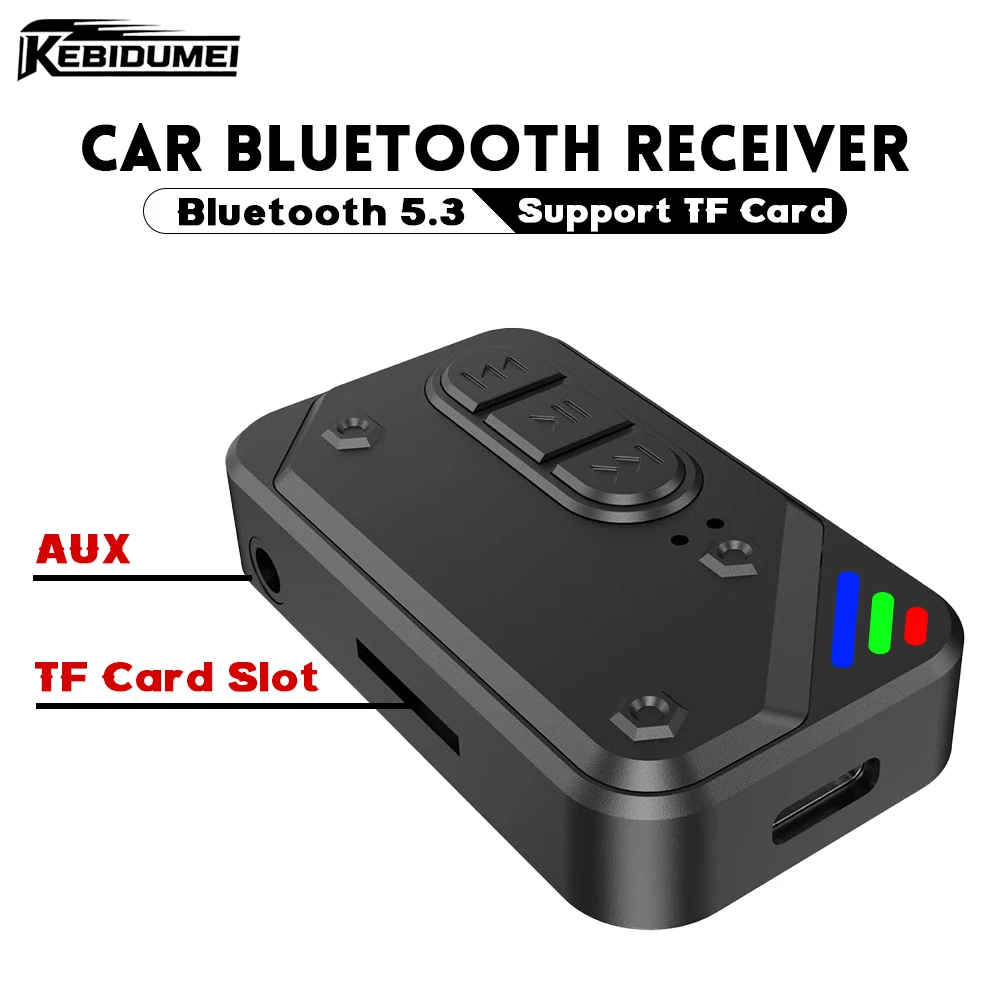 Kebidui carro bluetooth 5.3 receptor 4 em 1 transmissor fm adaptador de áudio aux música mãos-livres adaptador sem fio acessórios para automóveis