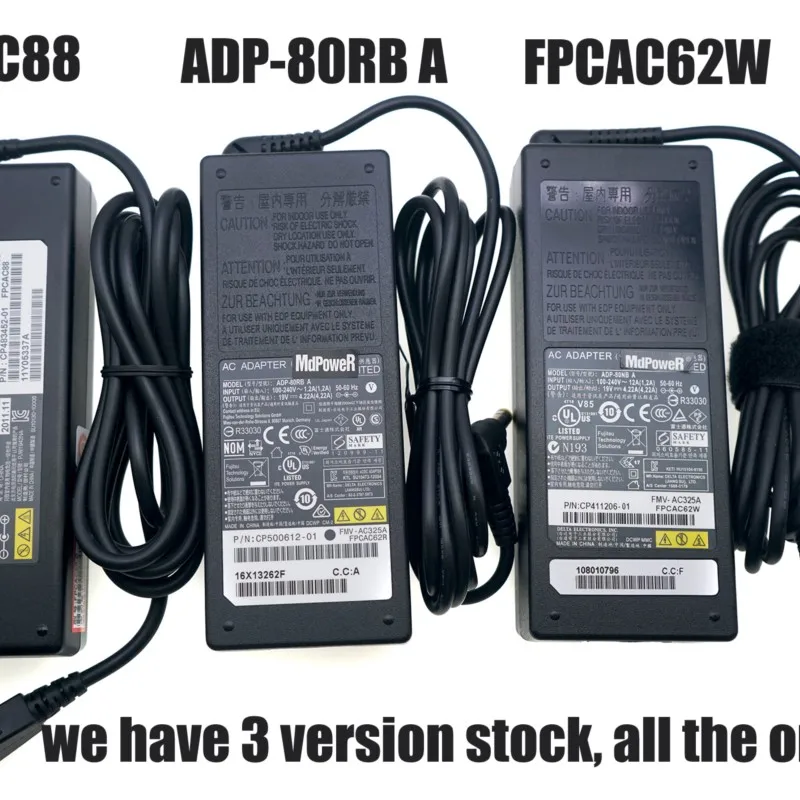 Genuine 19V 4.22A 80W FPCAC62W ADP-80RB A FPCAC88 ADP-80NB A For AC Adapter Laptop Charger  Fujitsu lifebook Power Supply