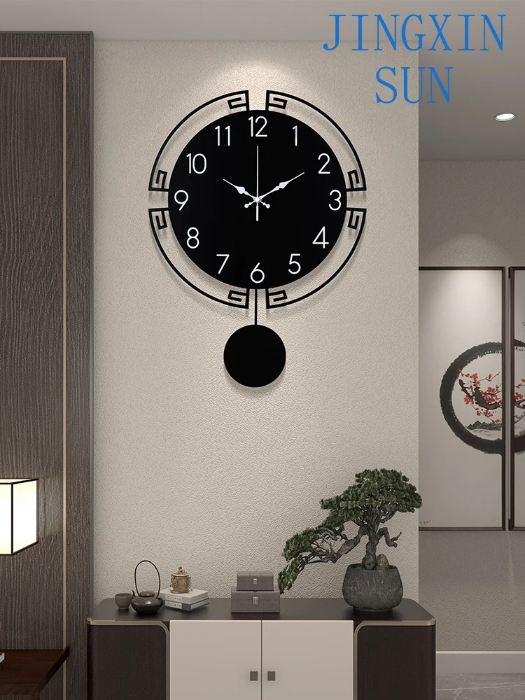 Wall Clock Living Room Home 2025 New Atmospheric Dining Room No Punching Silent Creative Fashion Wall Clock New Chinese Style