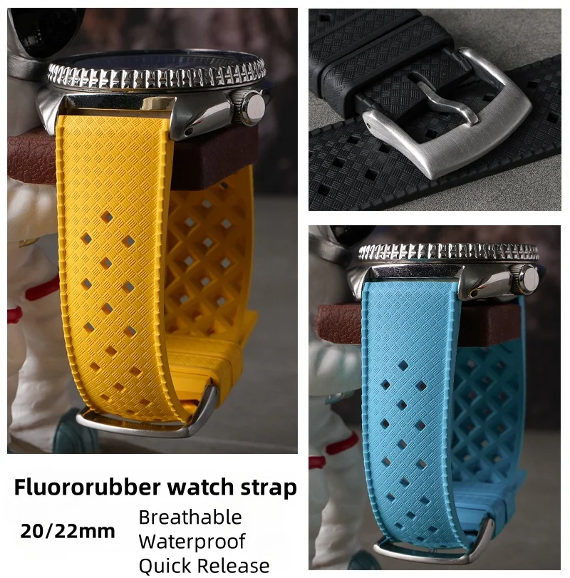 20mm 22mm FKM Fluororubber Universal watch strap Quick Release bracelet Checkered Breathable Strap for Huawei gt3/gt4 Samsung