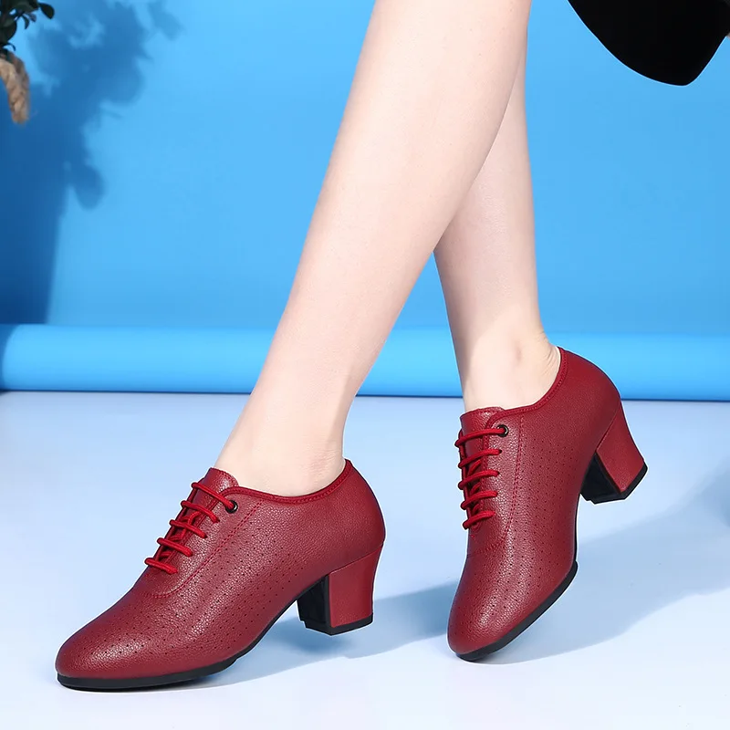 

Salsa Dance Shoes Women Latin Dance Shoes Genuine Leather Heels 5 Cm Red Soft Bottom Modern Party Ballroom Tango Dancing Shoes