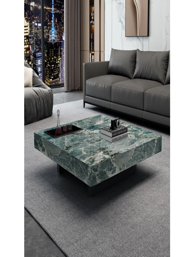 Italian minimalist square slate coffee table, living room, home luxury, modern simple marble, suspended size apartment