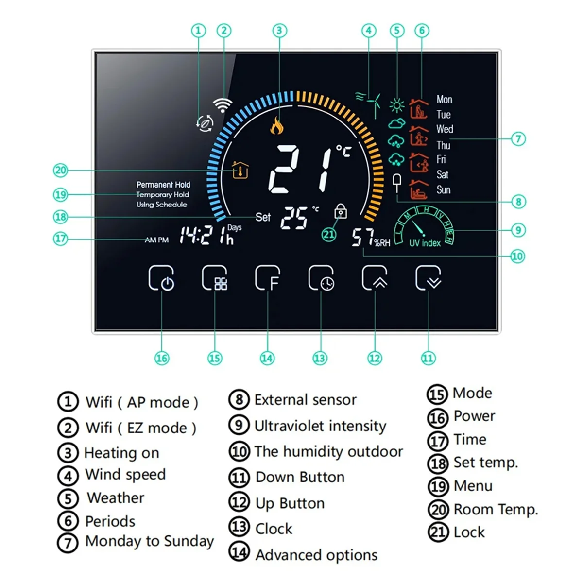 CHCH Smart Tuya Alexa Voice Control Smart Programmable Thermostat APP Control LCD Water/Gas Boiler Heating Black WiFi