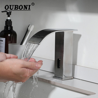 OUBONI Smart Bathroom Sink Faucet Chrome Finished Vessel Sink Automatic Inductive Faucets Hot Cold Mixer Taps