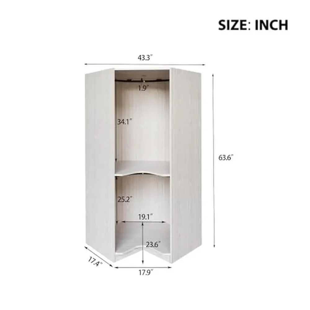 Corner Closet Organizer Hanging Rails Shelves Open Style Clothes Storage Cabinet Bedroom Space-Saving Household Durable Wooden