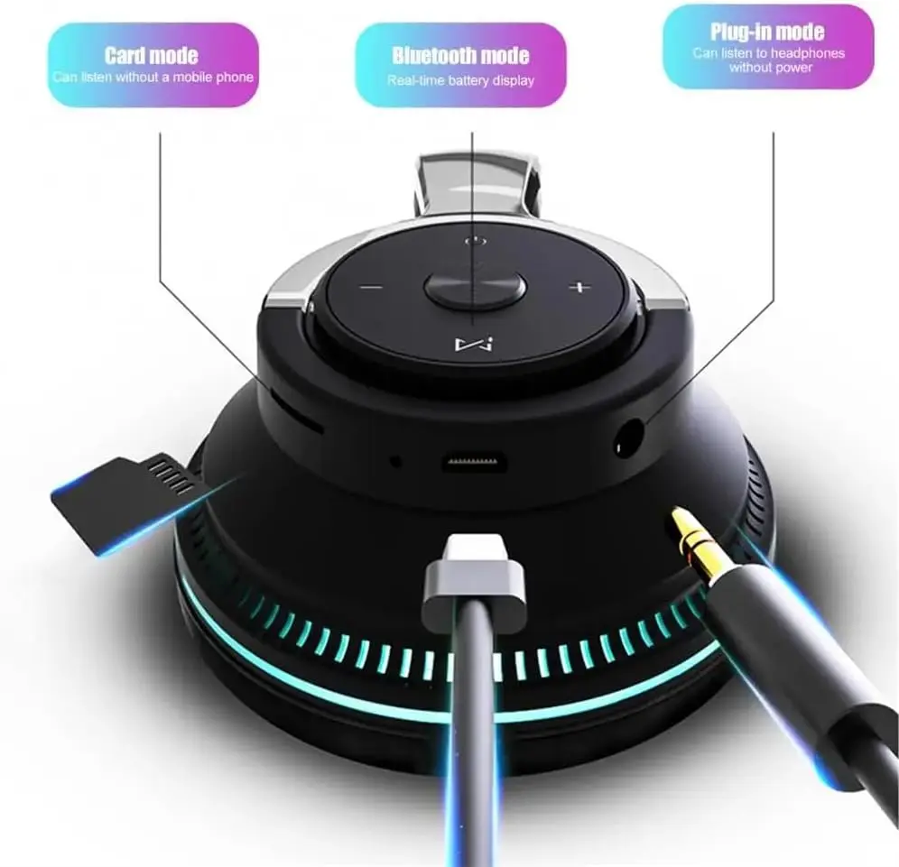 سماعات بلوتوث فوق الأذن، وقت تشغيل 24 ساعة، قابلة للطي وخفيفة الوزن، سماعة ألعاب لاسلكية هاي فاي مع ميكروفون عالي الدقة مدمج #5
