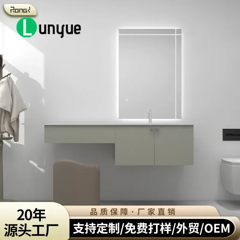 Light Luxury Oak Bathroom Vanity Set Solid Wood Painted Sink Cabinet with Smart Mirror Washstand Modern Storage for Home