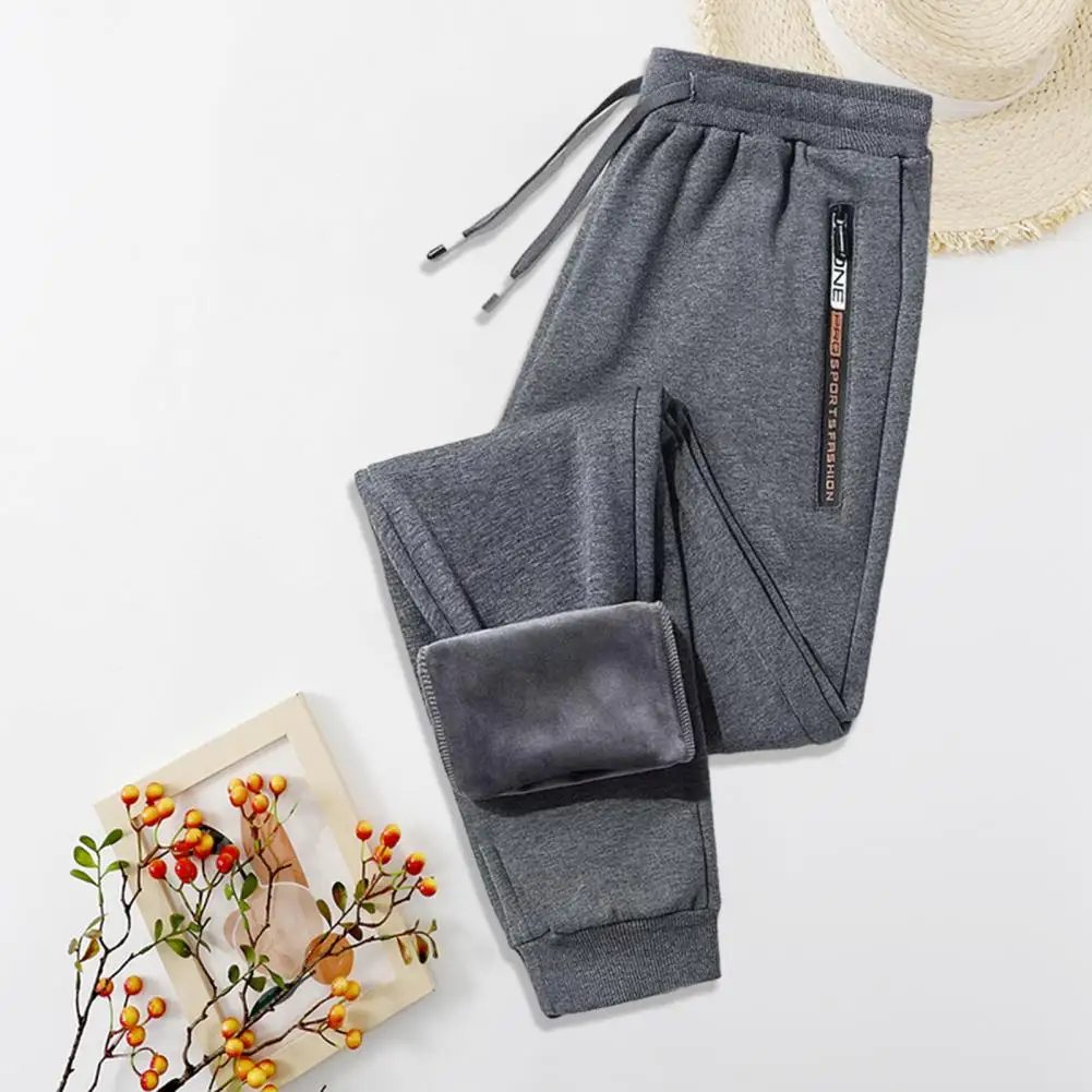 

Long Jogging Trousers Men Fleece Lining Sweatpants Winter Men's Windproof Fleece Lined Jogging Pants Cozy Thicken Sweatpants