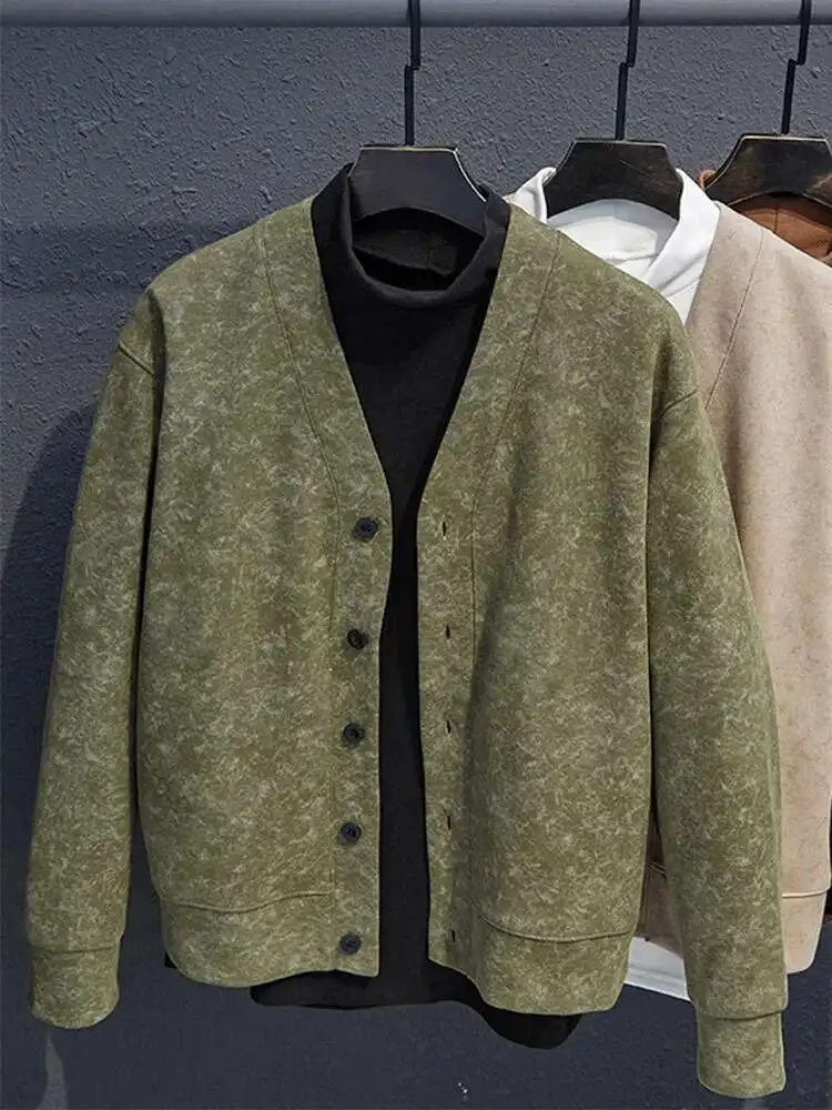 

Autumn Men Cardigan Casual Sweater Plus Size Jacket Coat 6Xl 7Xl 8Xl Oversize Black Green Khaki Button Loose Male Coats Tops