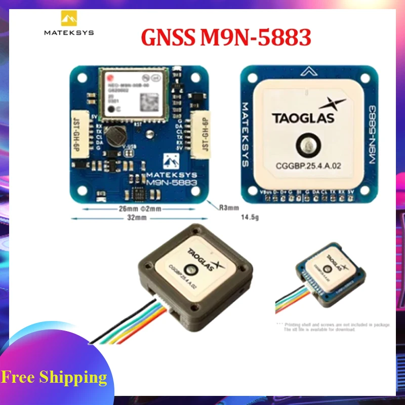 

Matek Systems M9N-5883 GNSS M9N GPS & QMC5883L With Compass Module Built-in Patch Antenna For RC FPV Long Rang Racing Drone
